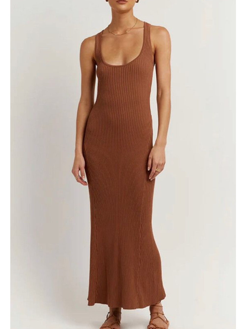 Dissh Ribbed Tank Maxi Dress in Brown